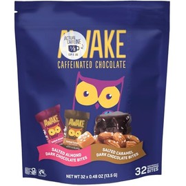 Awake_Caffeinated Chocolate Bites (32 Count. Value Pack) - Salted Almond & Salted Caramel Dark Chocolate - 50mg Caffeine Per Bite - Energy Boosting Snack - Individually Wrapped
