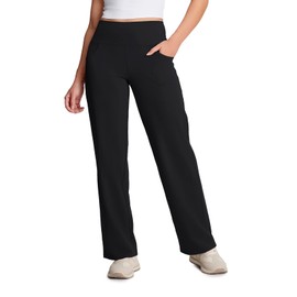 Yogipace Petite Women's High Rise Wide Leg Pants with Pockets Yoga Travel Lounge Trousers,27",Black,Size S