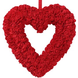Sggvecsy 13 inch Valentine's Day Heart Wreath Artificial Heart Shaped Wreath with Foam Red Roses for Front Door Foam Flower Wreath for Gifts Festival Window Wall Home Wedding Party Decor (Red)