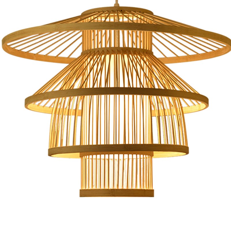Bamboo Woven Pendant Light Imitation Sheepskin Chandelier Lantern Hanging Lamp