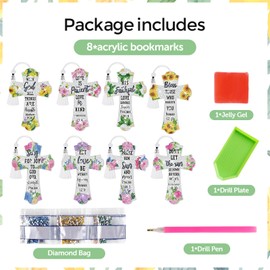 8 Pieces Christian Bible Verse Diamond Art Bookmarks 5d Diamond Art Bookmark Christian Beaded Bookmark Acrylic Tassel Bookmark for DIY Making Beginners Kids Adults Arts Craft Supplies (Floral)