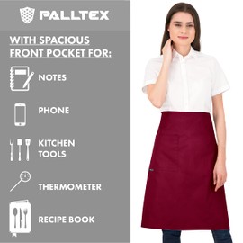 PALLTEX Gavroche Pre-Tie Long Cooking Apron Men Short Cooking Apron Women Short Apron Women Apron Men for Cooking Crafts Painting Baking, burgundy, Einheitsgröße