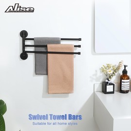 Alise Swivel Towel Rack,Folding 3 Arms Hand Towel Bars Towel Hanger for Bathroom,Wall Mount Drying Racks for Laundry,SUS304 Stainless Steel Swing Out Towel Holder Storage Space Saving,Matte Black