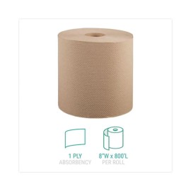 Windsoft 12806 Brown Kitchen Roll Towels 8" X 800ft 1-Ply Soft Washable Hand Paper Non-Perforated Eco-Friendly Embossed Case 6