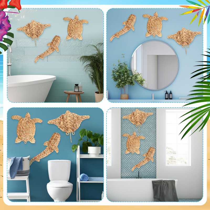 Threehoney 3 Pcs Boho Beach Wall Decor Summer Coastal Wicker