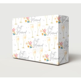 4 Sheets 4 Tags Just Married Mr & Mrs Wrapping Paper Beautiful Classy And Elegant Flowers Champagne Glasses Design Happy Special Couple Bride Groom Giftwrap