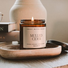 Sweet Water Decor Mulled Cider Candle - Fall Candle with Cinnamon, Icing and Cinnamon Buttery Pastry for Home - Fall Soy Candle with 40 Hours Burn Time - 9Oz Black Lid Amber Jar Mulled Cider Scents
