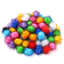 CABAX 1.8'' Assorted Color Sparkle Balls, Tinsel Pom Poms Puff Balls Glitter for Cat Kittens Toys DIY Christmas, 100 Pcs