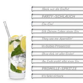 HALM Glass Straws Drinking Sayings Edition XL Party Pack 20 Pieces 20 cm Long with Engraved Funny Sayings in German Straw Straw Glass Straw Gin Tonic Gift