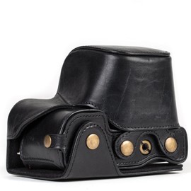 MegaGear Sony Alpha A6300, A6000 (16-50 mm) Ever Ready Echtleder Kamera-Case mit Trageriemen und Batteriezugang schwarz MG558