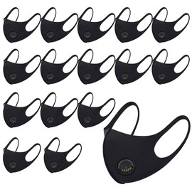 NUÜR 16pcs Fabric Breathable Face Mask, with Air Valve and Ear Loops, Reusable, Soft, Washable, Durable for Everyday Public Use, Black
