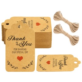 G2PLUS Thank You Tags,100PCS Thank You for Sharing Our Special Day Tags, Wedding Favor Tag, 2.1x3.3 in Kraft Paper Gift Tag with String for Wedding, Birthday, Baby Shower, Anniversary Party