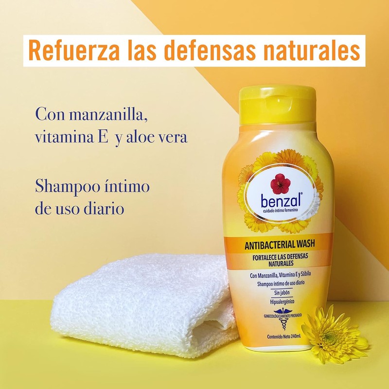 Benzal Wash Jabón Íntimo Femenino, Manzanilla, Antibacterial, 240ml