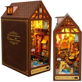 DIY Book Nook Kit-DIY Miniature Dolls House Kit with Furniture and LED Light, 3D Puzzle Wooden Art Bookends, Model Kits for Adults to Build