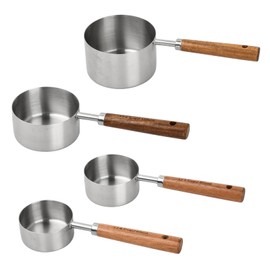 4 Pcs Measuring Spoons and Measuring Cups Set, Stainless Steel Baking Measure Spoon with Engraved Scale Wooden Handle with Engraved Scale for Cooking Kitchen Wet Dry & Liquid (Stainless Steel)