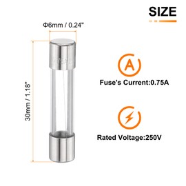 HARFINGTON 10pcs Fuses 0.75A 250 Volt Fast Blow Glass Fuse F0.75AL250V 6x30mm Fast Acting Fuses for Christmas Light Electrical Systems Microwave Ovens TVs Fans Lights Oven