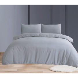 Linen Home Silver Single Duvet Set Plain Dyed Soft Microfibre Single Quilt Cover with 1 Pillowcase,Easy Care Wrinkle Free Single Bedding Set of 2 Pcs (Single, Silver)