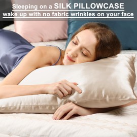 Ravmix Silk Pillowcase for Hair and Skin with Hidden Zipper, Both Sides Silk Pillow Case 50×66cm, 1PCS, Cream Beige