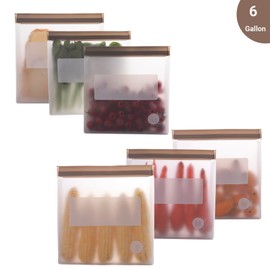 Double Quable Zip-it Food Storage Bags Multipack – Non-BPA Silicone Bags Reusable Storage - Freezer Dishwasher Safe Sandwich Baggies (6 Pack of 6 Gallon Bags (Grey))