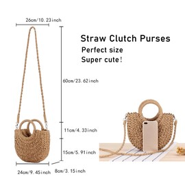 Inshere Women's Straw Beach Bag, Woven Shoulder Bag with Handbag, for Summer, White