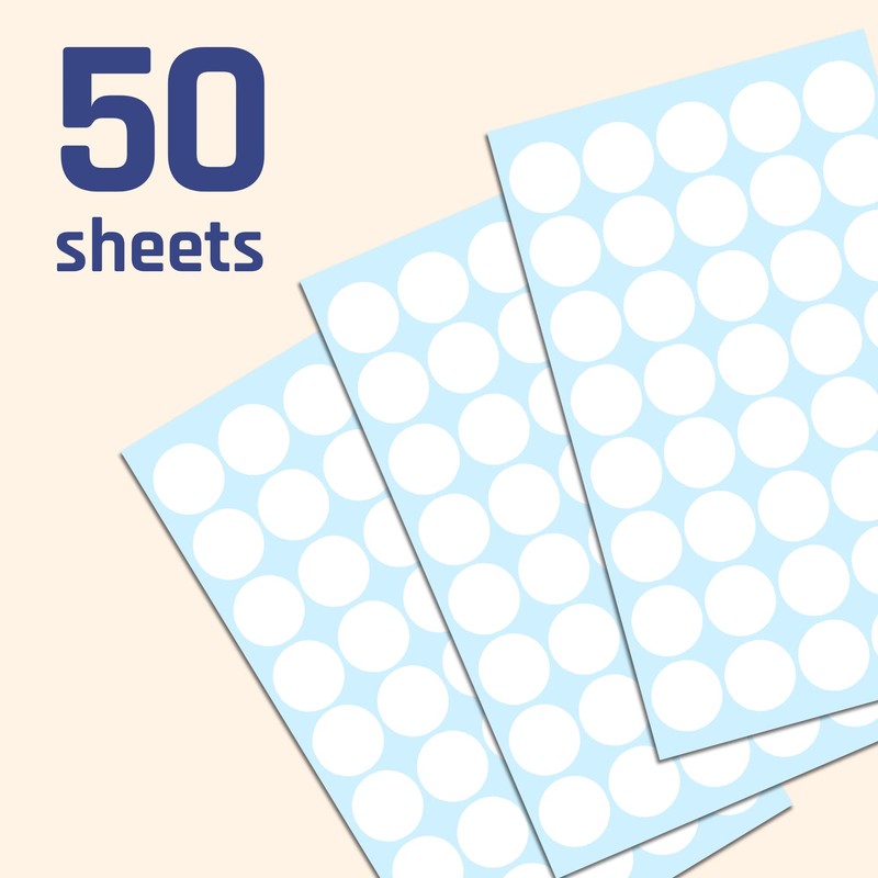2000 Pieces, 20mm - White Dot Stickers, Sticky Dots Round