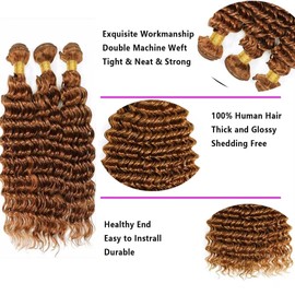 KODRHAR Curly Bundles – Deep Wave Human Hair Bundles - 100% Remy Hair - 16 18 20 Inch Light Brown