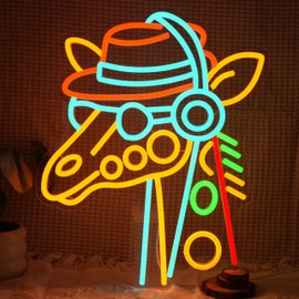 Giraffe Headset Neon Sign for Wall Decor Special Cowboy Hat Neon Light Colorful Animal Led Light Sign Dimmable Headset Light Up Sign for Bedroom Game Room Bar Club Zoo Party