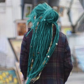 Lounoke 20 Strands 5 Clips In Dreadlock Extensions, 24 inch Teal Green Synthetic Clip In Dreads Extensions for Woman