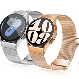 Double Magnetic Galaxy Watch 7/6/5/4 Band, 20mm Breathable & Comfortable, Compatible with Galaxy Watch 6 Band / Watch 6 Classic Band /Galaxy Watch 5 Band /Galaxy Watch 4 Band /Watch 5 Pro Band (2 Packs)