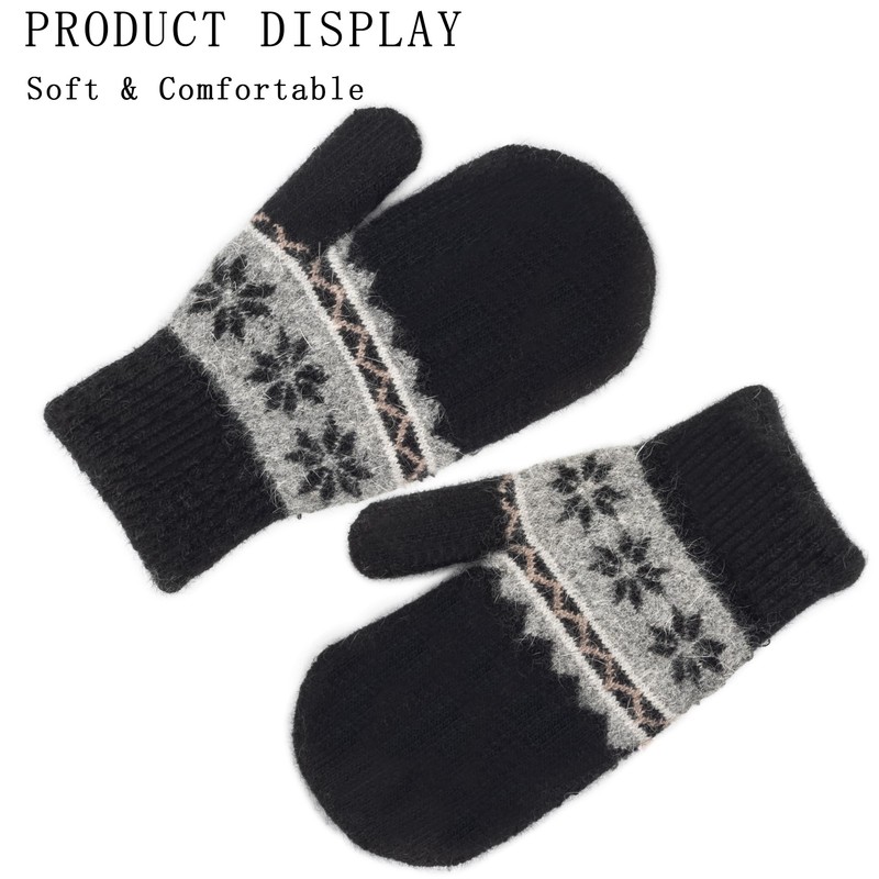 Kids Winter Soft Warm-Knit-Mittens, Boys-Girls Snowflake-Print Warmly Double-Layer Snow-Mittens Ski-Gloves