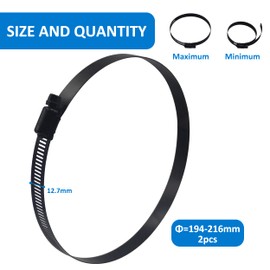 BESTYCHAO 2pcs 8 Inch Black Hose Clamp Stainless Steel Worm Gear Hose Clamp Adjustable 194-216mm Duct Clamps for Pipe, Plumbing and Tube (Black)