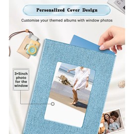 Ejblfe Photo Album 4x6,Linen Cover Slide-in Photo Album Book Can Holds 100 4x6 Photos with 50 Black Sheets for Family,Wedding,Baby and Holiday Pictures (Blue)