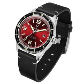 CADISEN Men's Automatic Watch Leather Strap Casual Homage (red)
