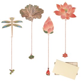 KEEPEXE 4 Pcs Metal Bookmarks with Chain Plant Bookmark with Gift Box for Book Lovers, Writers, Readers, Children, Teens, Women, Adults