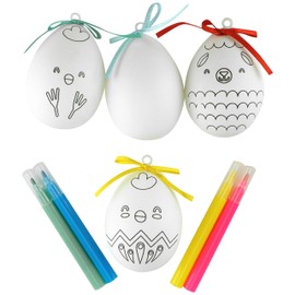 SRVertex Color Your Own Eggs with 4 Pens, White Easter Eggs Decorations DIY Painting Crafts Easter Craft Eggs with Pens for Easter Party Student Creative Easter Gift for Kids (4x Foam Eggs, 4x Pens)