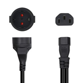 RIIEYOCA 2-in-1 Mains Adapter Cable for UPS Plug IEC 320 C14 Male to Double European Socket Adapter Cable, Black, 0.32 m