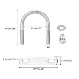 uxcell Round U-Bolts, 4 Sets 40mm(1.57") Inner Width 65mm Length M8 304 Stainless Steel U Clamp Bolt with Nuts and Plates, for Boat Trailer