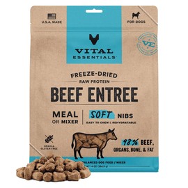 Vital Essentials Freeze-Dried Raw Beef Meal or Mixer Dog Food Soft Nibs | 98% Beef, Organs & Bone | 14 oz