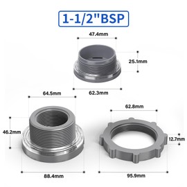 ERGAOBOY 2Pcs 1-1/2" BSP PVC Bulkhead Fitting, Black Water Tank Connector Adapter Fitting with Plugs & Gasket for Rain Barrels, Aquariums, Ponds