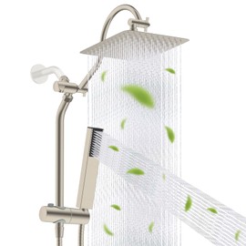 Hibbent cUPC Certified High Pressure 10'' Rainfall Shower Head, Showerhead Combo with 4-mode Handheld Spray, 12'' Adjustable Extension Arm, Extension Bar, Easy Reach Holder, 71'' Hose, Brushed Nickel