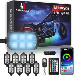 8Pods Motorcycle LED Lights Kits with Brake Turn Signal, Motorcycle LED Underglow kit with APP/RF Remote Control, Dual Zone RGB Neon Strips Multicolor 12v Waterproof for Harley Honda Kawasaki Yamaha