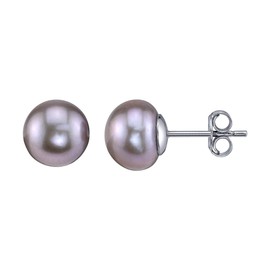 THE PEARL SOURCE 8-9mm Genuine Pink Freshwater Cultured Pearl Stud Button Earrings for Women