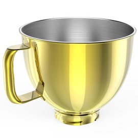 5QT Stainless Steel Mixer Bowl Compatible with Kitchen aid Stand Mixers Kitchenaid Replacement Bowl for 4.5-5 QT Tilt-Head Mixer with Handle, Gold