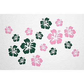 WANDfee Wall Tattoo Hibiscus Flowers Hibiscus Flowers Choice of Colours Wall Sticker Tile Stickers Pink Dark Green