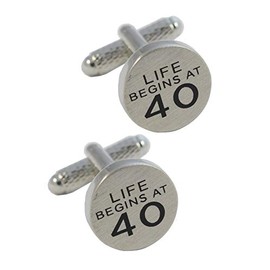 COLLAR AND CUFFS LONDON - Premium Cufflinks with Presentation Gift Box - Life Begins at 40 - Brass - Special Birthday Celebration Milestone - Silver and Black Colours