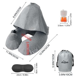 BREENHILL Hooded Neck Pillow Can Conceal Your Face, Inflatable Footrest with 3 Height Adjustment, Travel Accessory for Airplane, Car, Night Bus, Bullet Train, Home, Office