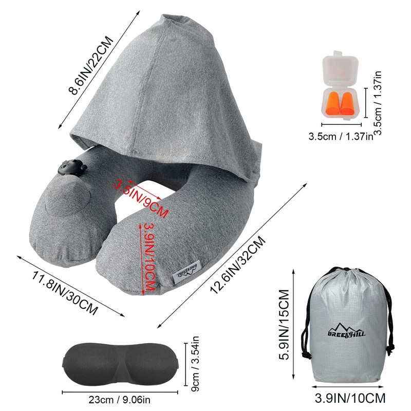 BREENHILL Hooded Neck Pillow Can Conceal Your Face, Inflatable Footrest