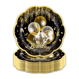 LDFDRT Pack of 50 Party Tableware Birthday Paper Plates, 18 cm Party Plates Paper Party Tableware Decoration for Wedding Garden Party (Black Birthday)