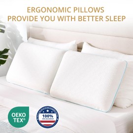 EGOHOME Standard Bed Pillow Size-Memory Foam Made in USA-for Side, Back and Stomach Sleepers, Neck Support with Washable & Removable Cover, Medium Soft, 1 Pack, White 4 Pound