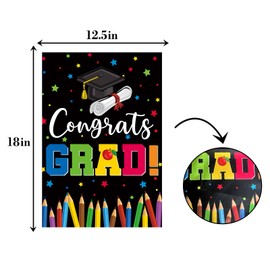 Congrats Grad Garden Flag,Graduation House Flag,Rainbow White Diploma Cap Yard Lawn Sign,Vertical Double Sided 12.5 x 18 Inch